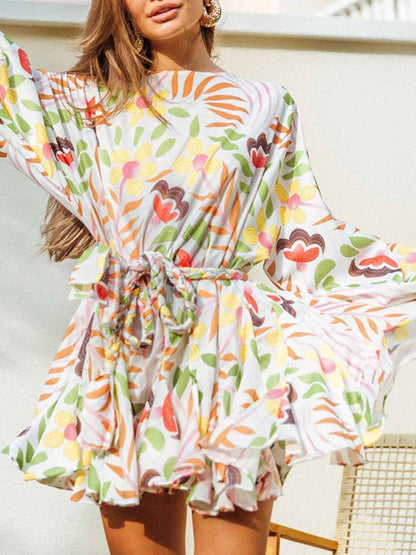 Pauline Laurent® | Mini-robe imprimée avec col rond et ceinture