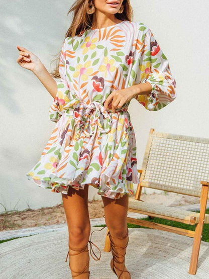 Pauline Laurent® | Mini-robe imprimée avec col rond et ceinture
