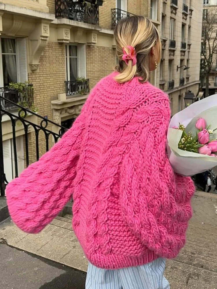 Pull oversize en grosse maille confortable à col roulé