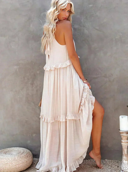 Pauline Laurent® | Robe longue volantée à col licou