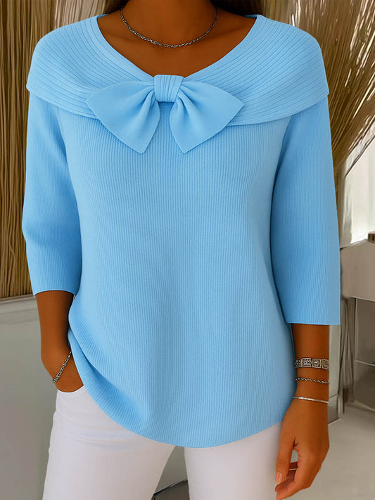 Thaloria™ - Pull femme col rond avec nœud décoratif