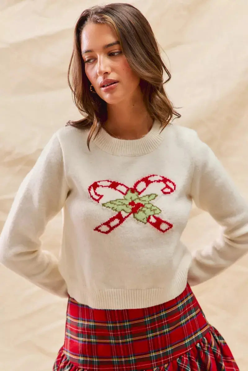 Pull court de Noël confortable cône de bonbons