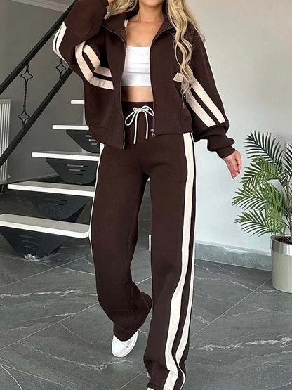 Ensemble décontracté confortable 2 pièces sweat-shirt zippé et pantalon