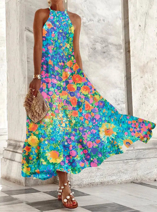 Robe sans manches imprimée avec encolure jusqu'à la taille