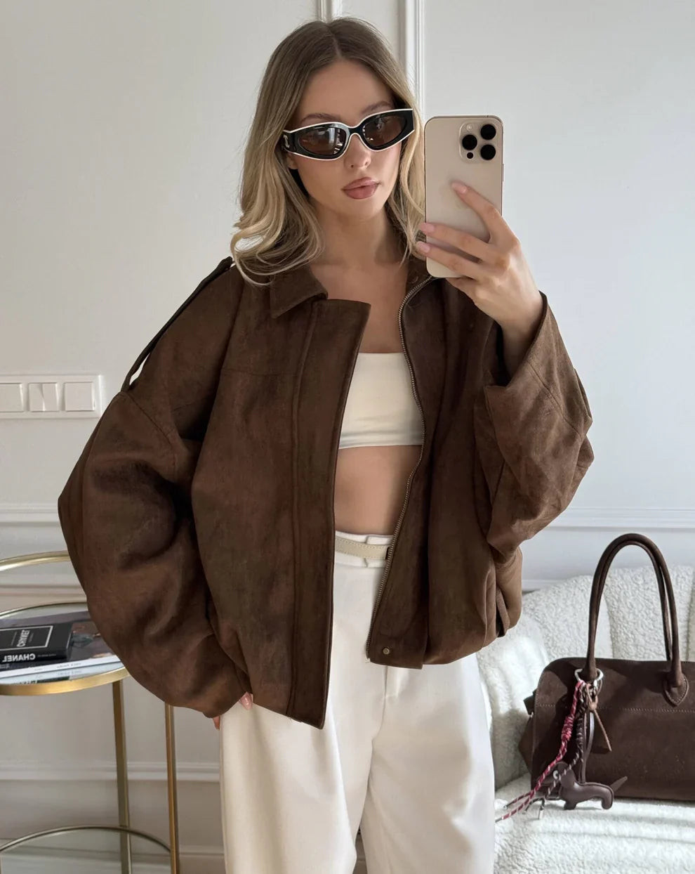 Blouson Aviateur en Daim pour Femme