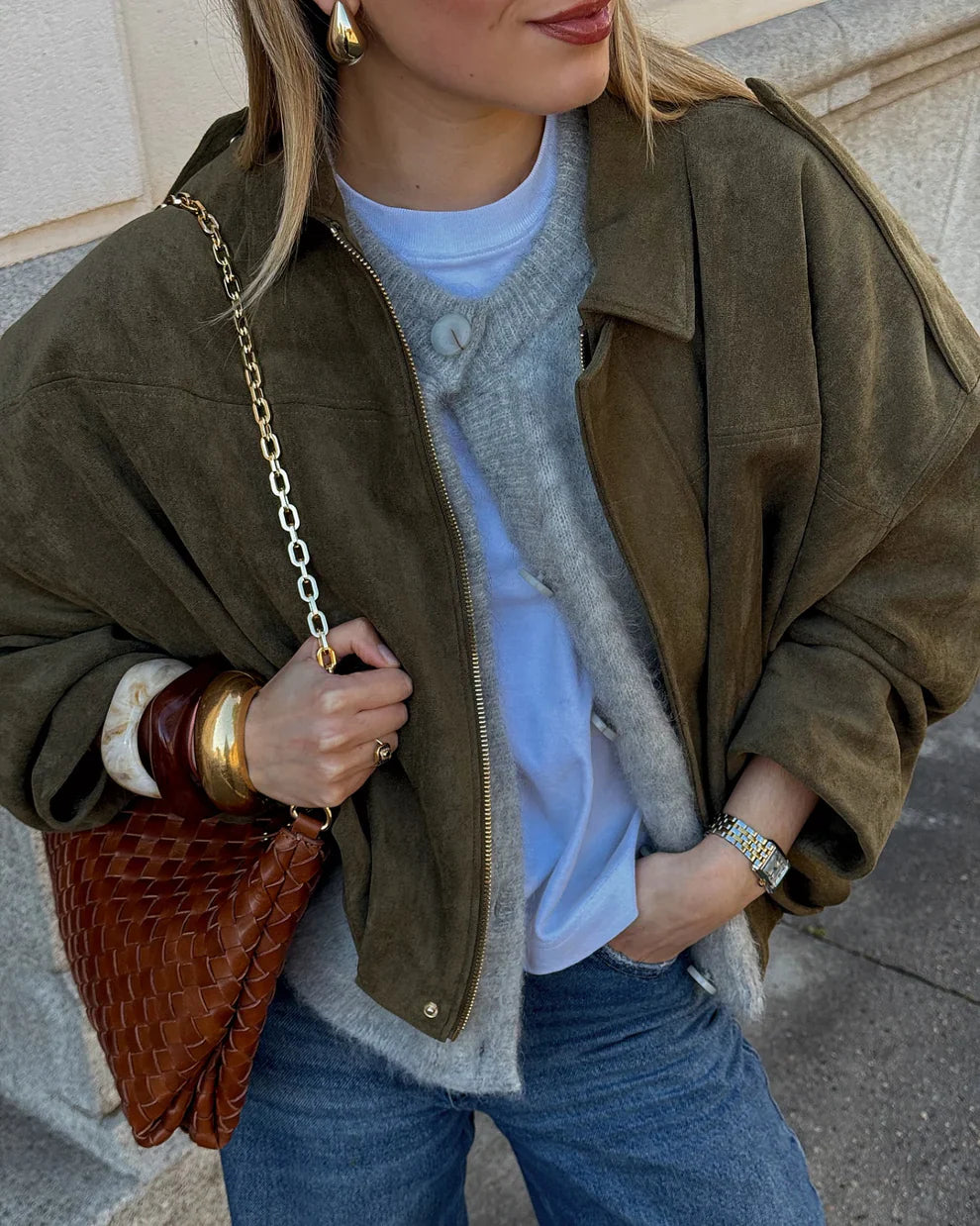Blouson Aviateur en Daim pour Femme