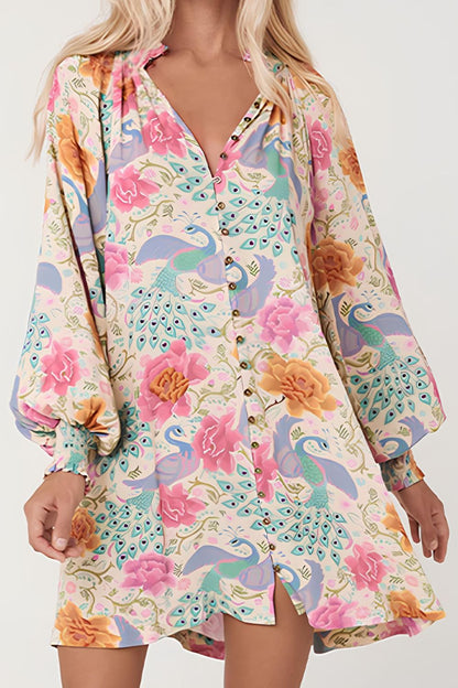 Sophie Paris® | Robe à col cranté imprimée avec manches lanterne