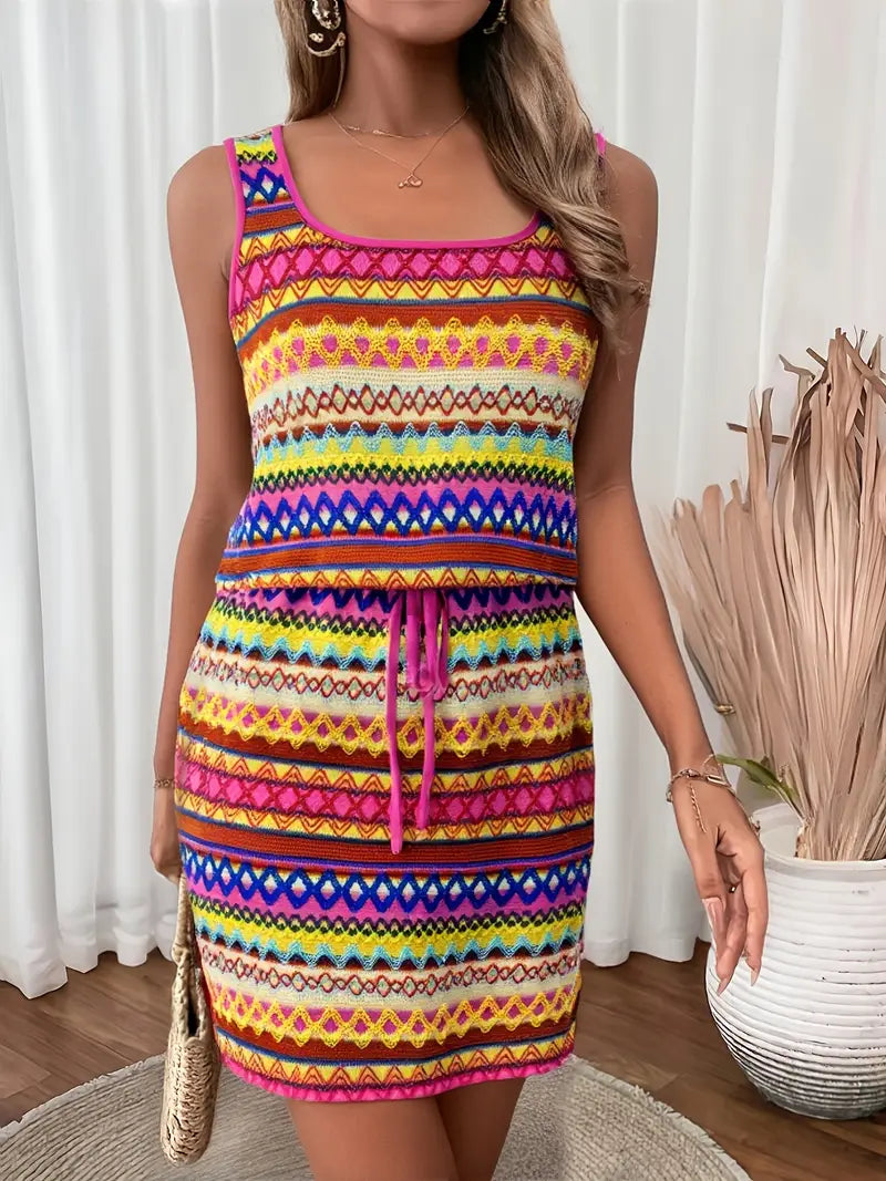 Robe Chic Sans Manches à Motifs Multicolores