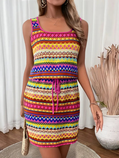 Robe Chic Sans Manches à Motifs Multicolores