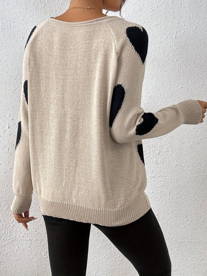 Pull confortable à motif cœur pour un style hivernal romantique