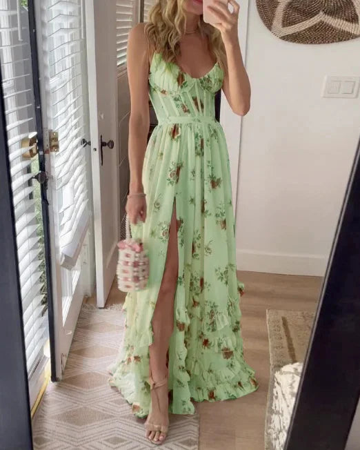 Elodie - Robe midi à fleurs et dentelle