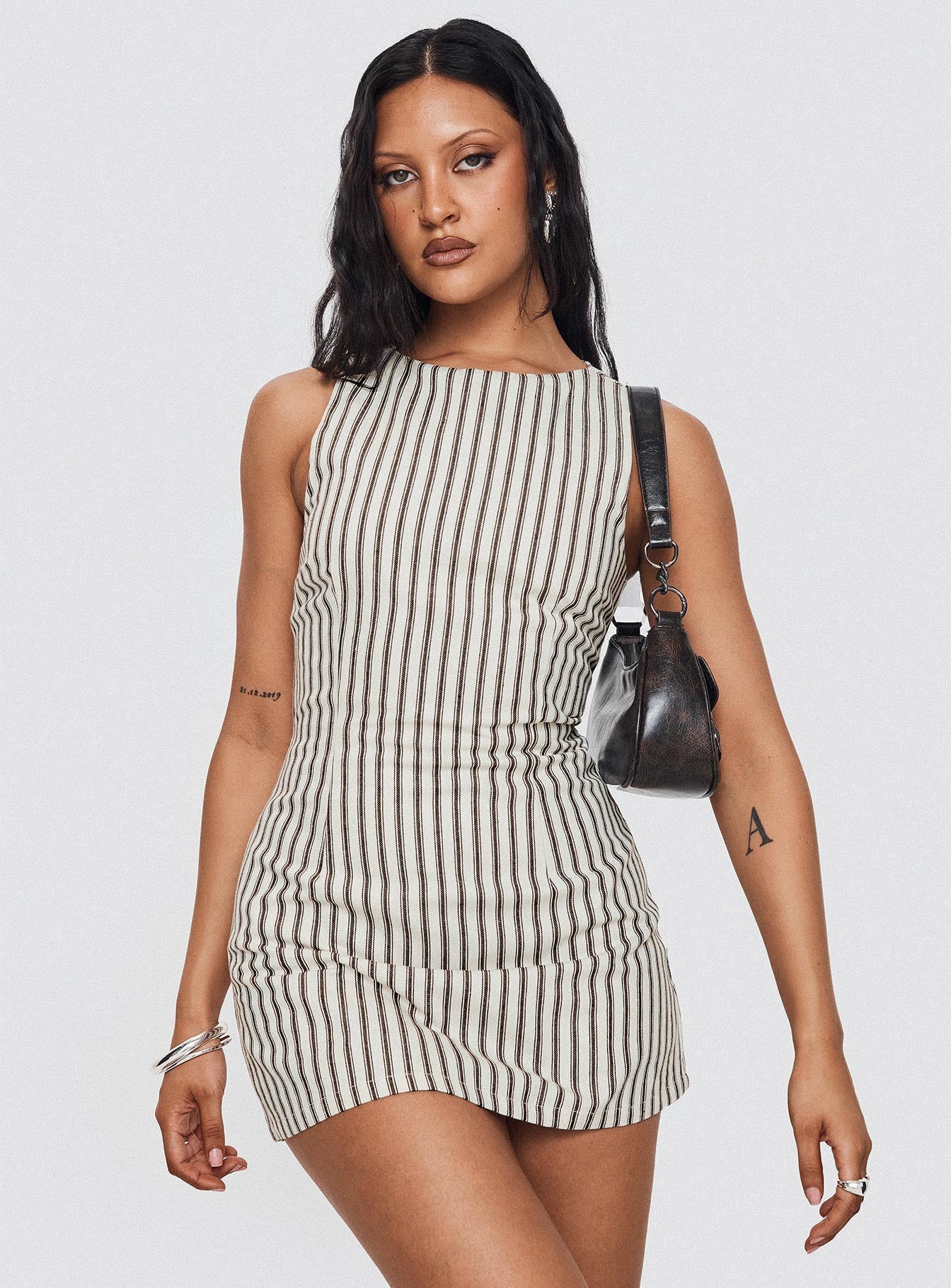 Robe mini décontractée à rayures pour femme tenue d'été