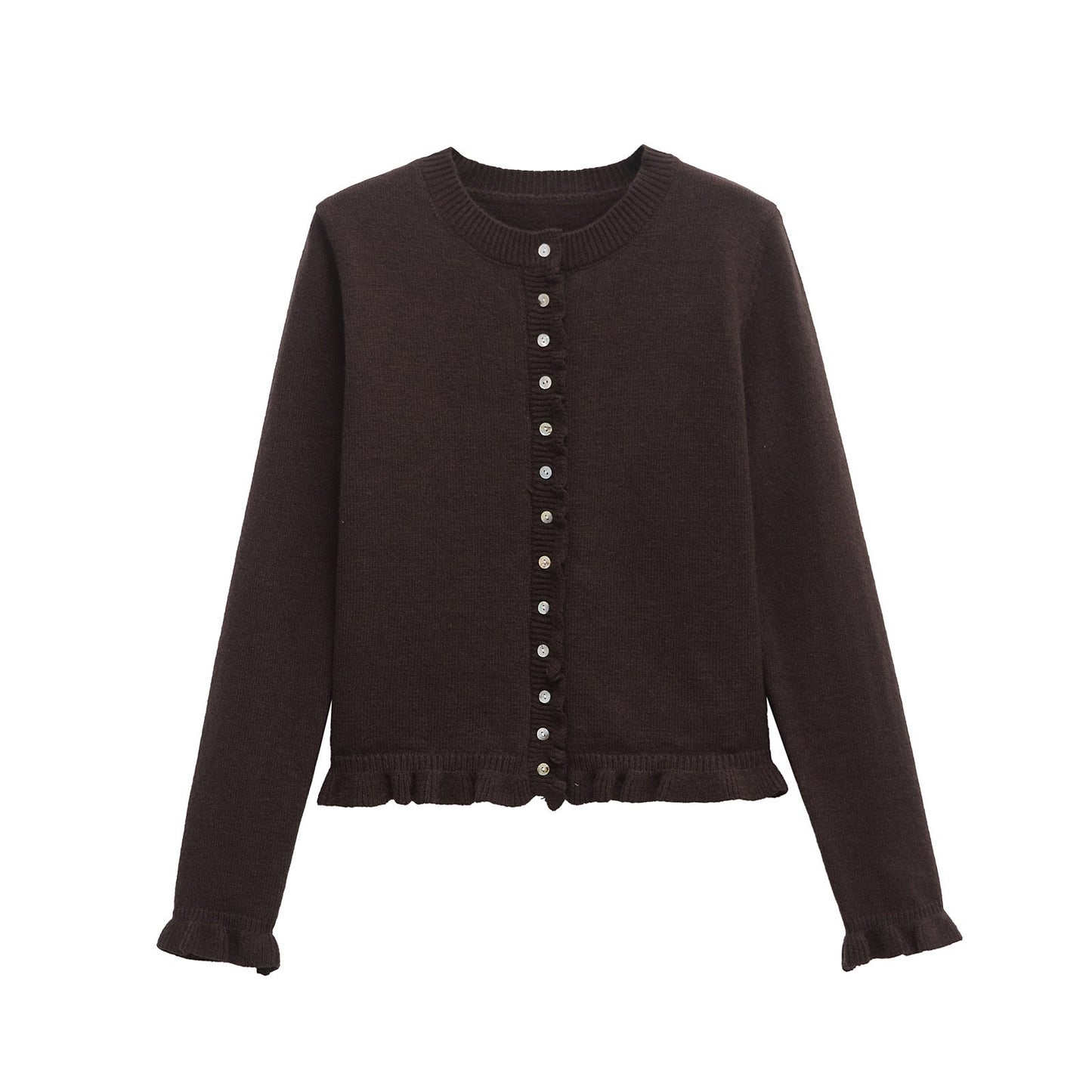 Cardigan à boutons pour femmes avec volants, haut superposé chic
