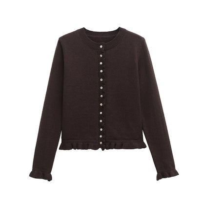Cardigan à boutons pour femmes avec volants, haut superposé chic