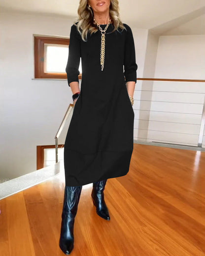 Robe Midi Élégance Intemporelle à Manches Trois-Quarts