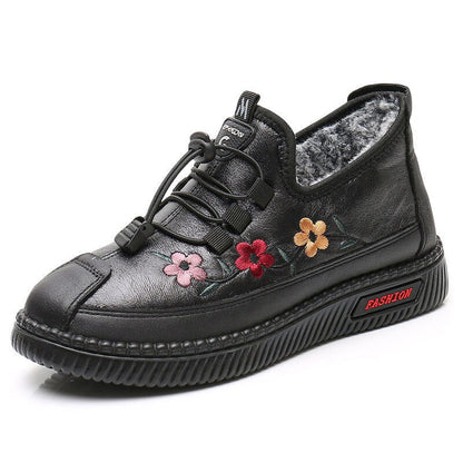 Confortables chaussures imperméables doublées de polaire avec broderie florale