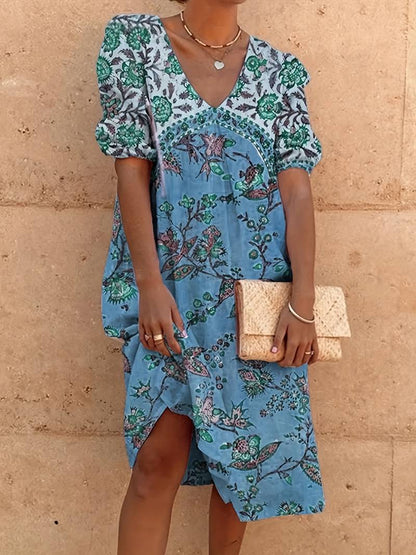 Pauline Laurent® | Robe col V à manches bouffantes Multicolore