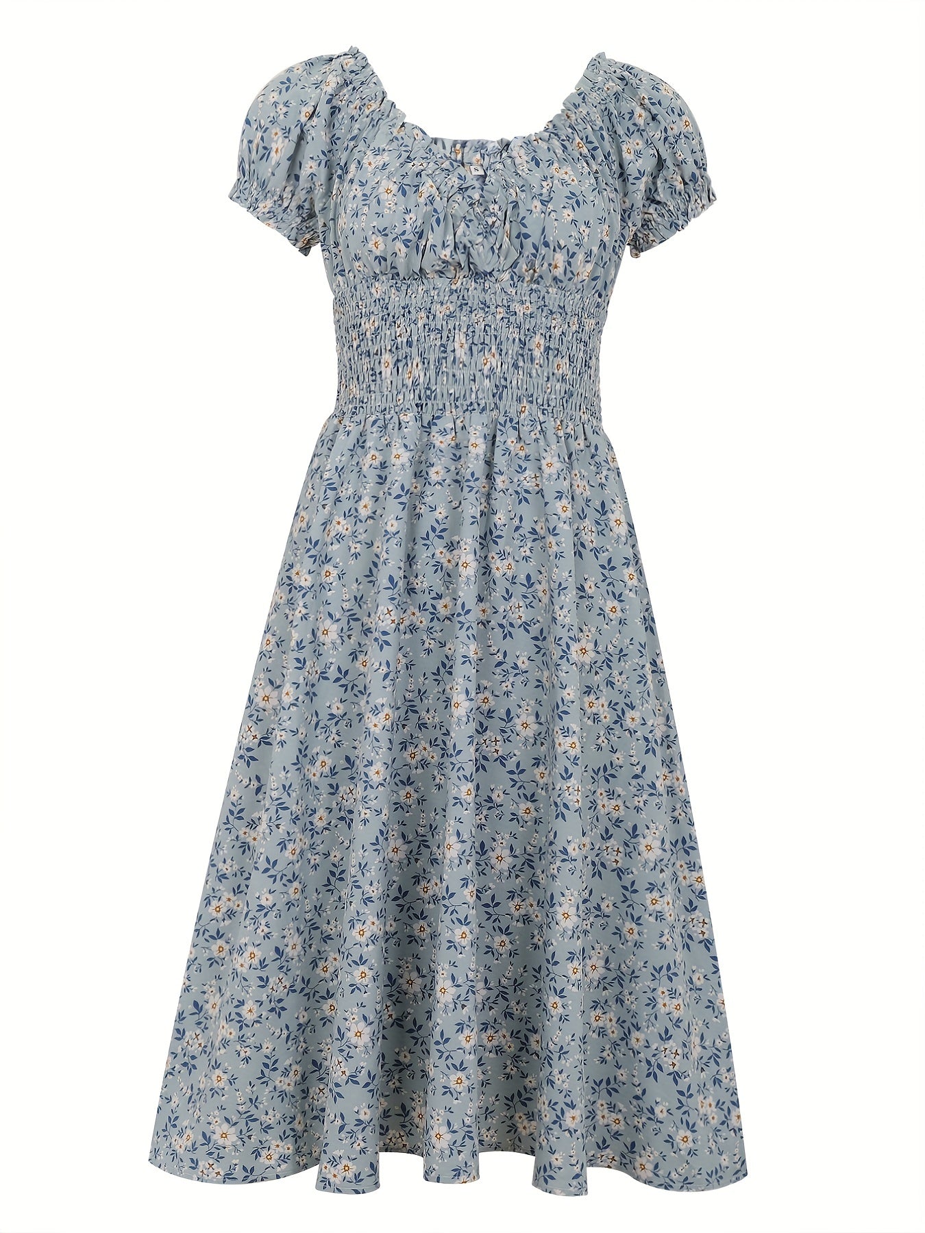 Robe Taille Élastique Florale À Col V Pour Femme