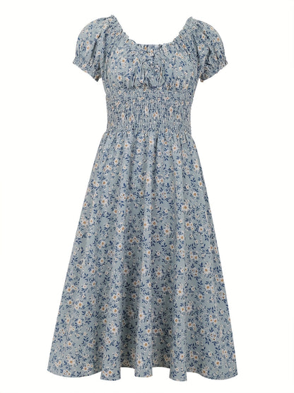 Robe Taille Élastique Florale À Col V Pour Femme