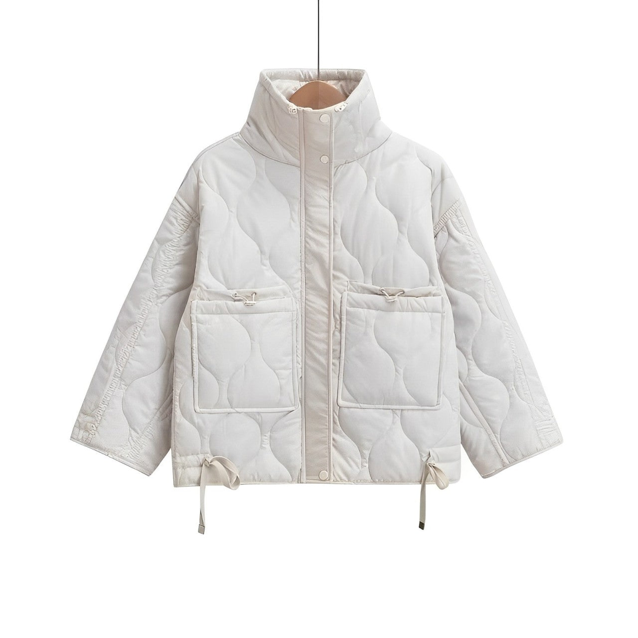 Veste en coton pour femmes longueur hanches avec col montant et cordon de serrage