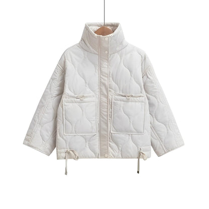Veste en coton pour femmes longueur hanches avec col montant et cordon de serrage