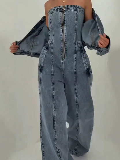 Ensemble combinaison et veste en jean
