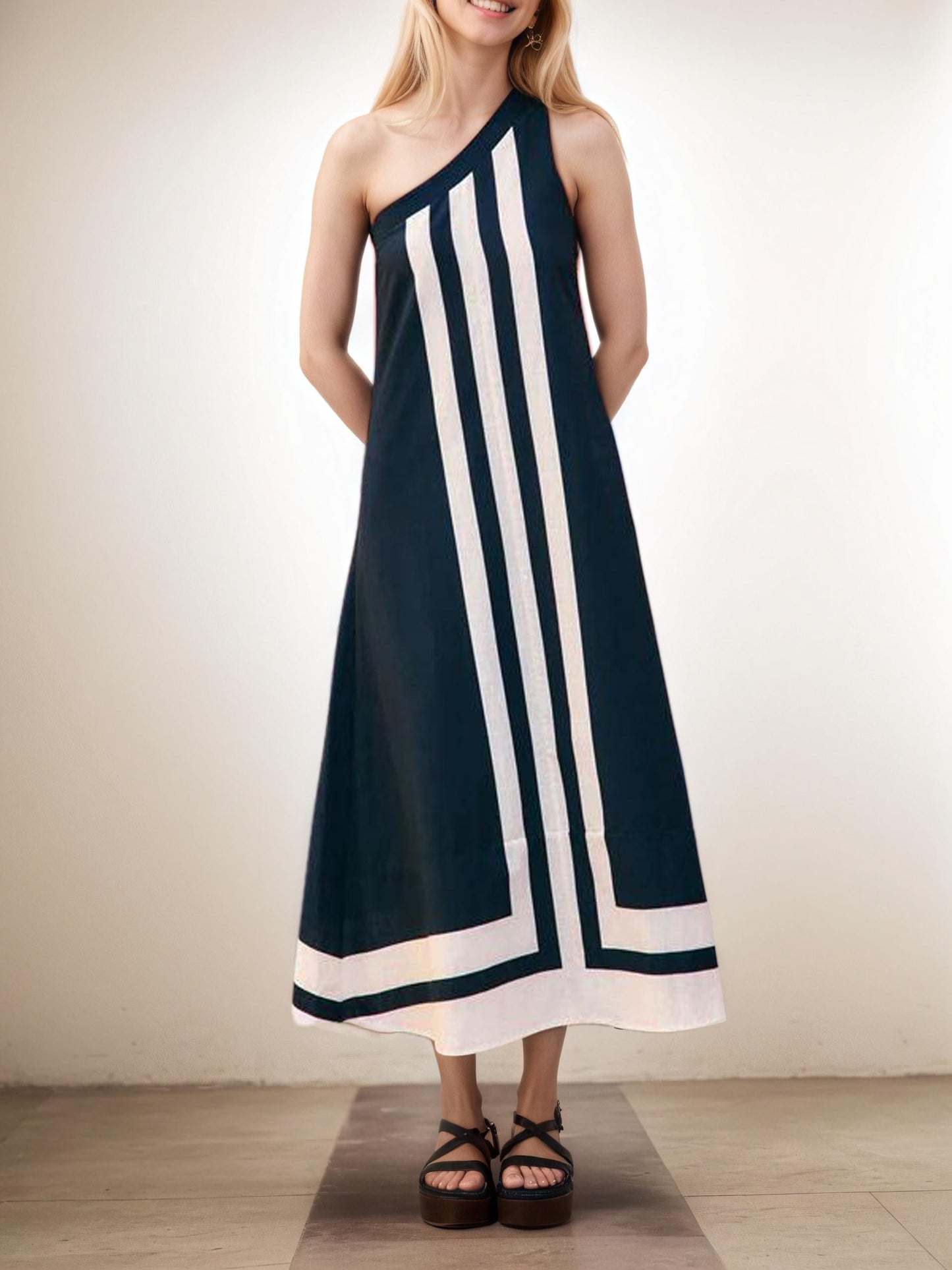 Robe midi asymétrique avec décolleté pour femme