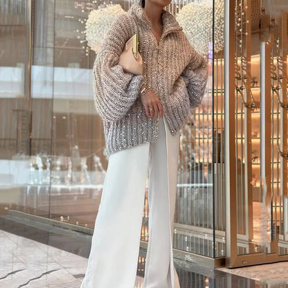 Cardigan en tricot scintillant avec sequins pailletés