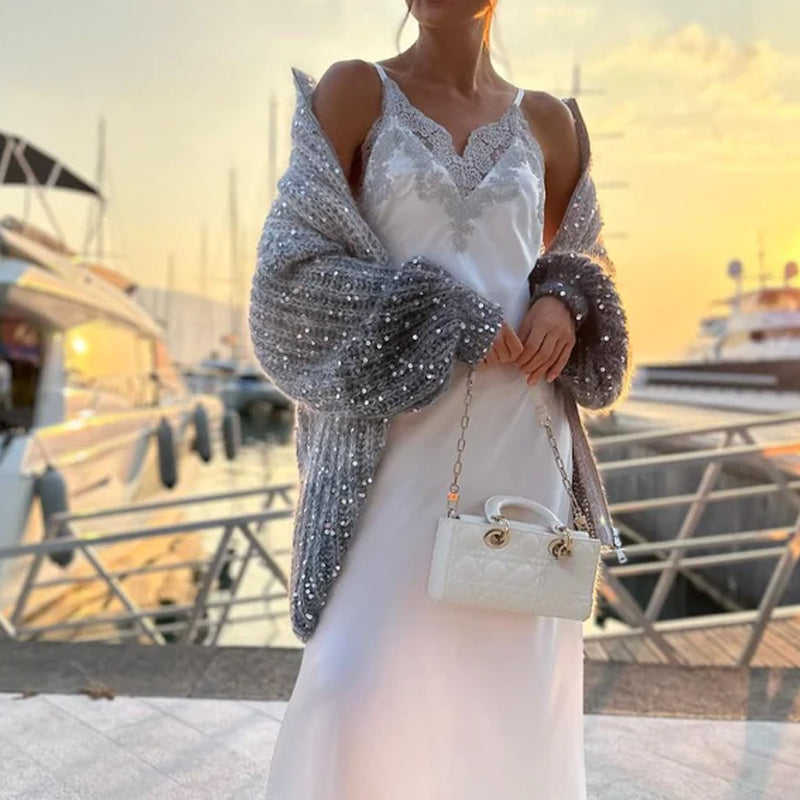 Cardigan en tricot scintillant avec sequins pailletés