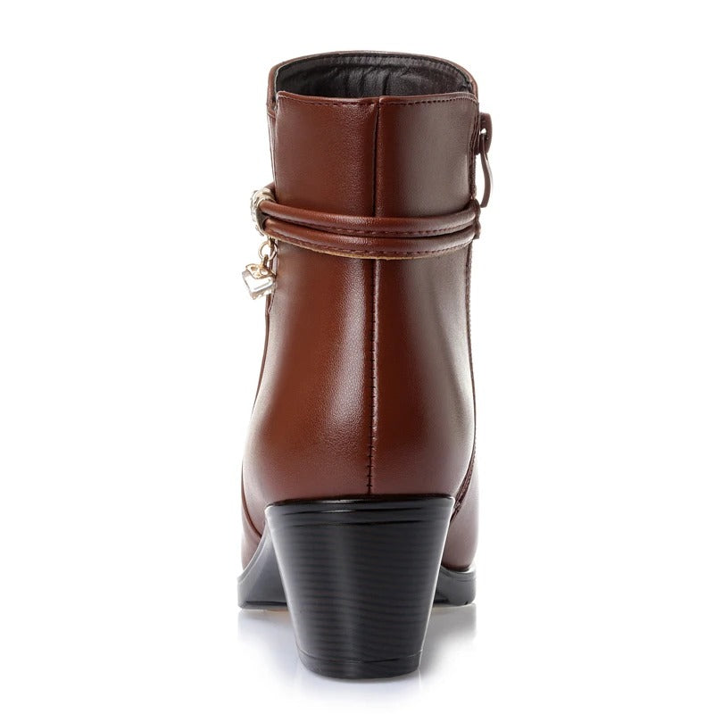 Bottes élégantes montantes doublées en polaire avec fermeture éclair latérale