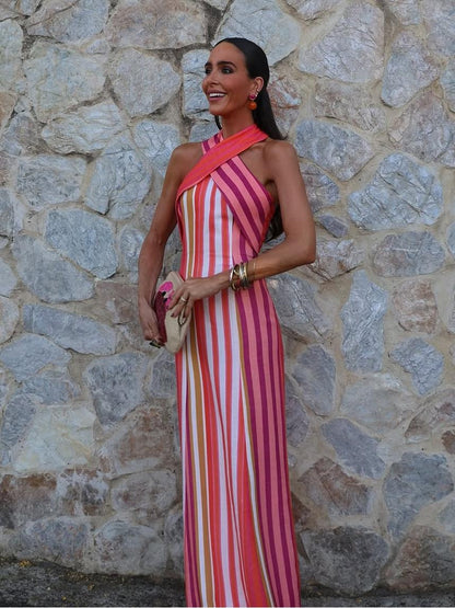 Robe d'été à col croisé et rayures Sunset