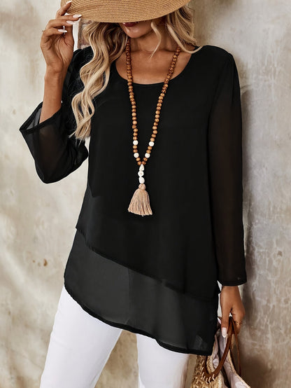 Corisande™ - Blouse Élégante à Double Couches avec Ourlet Asymétrique et Transparence Légère