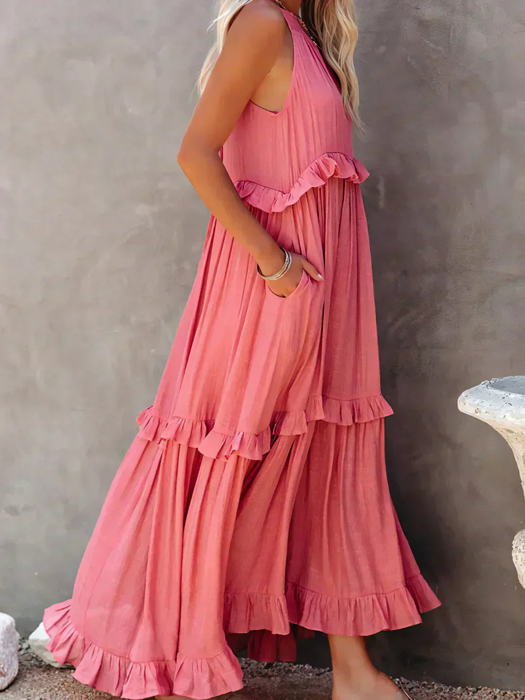 Pauline Laurent® | Robe longue volantée à col licou