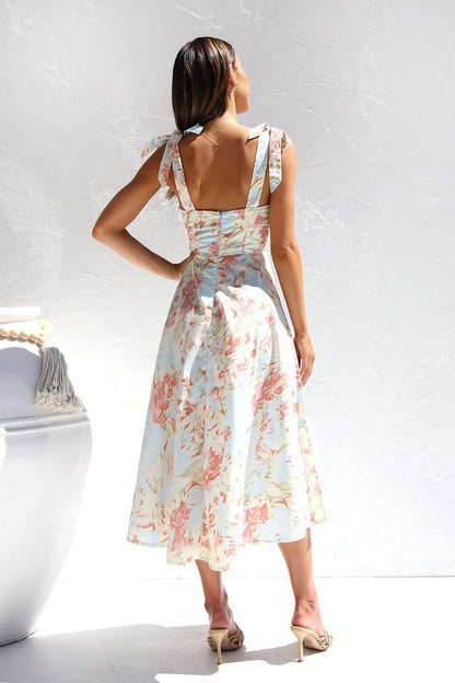 Pauline Laurent® | Robe midi imprimée à bretelles