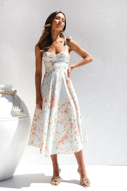 Pauline Laurent® | Robe midi imprimée à bretelles