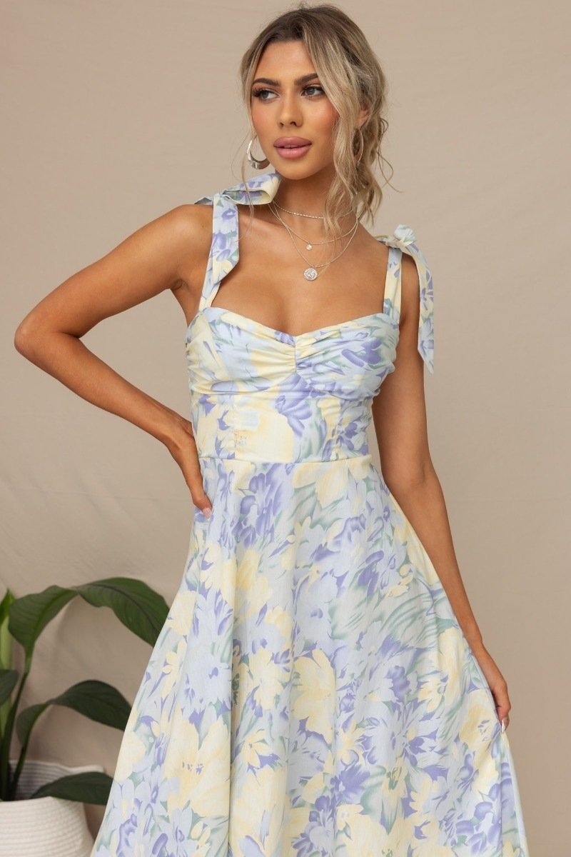 Pauline Laurent® | Robe midi imprimée à bretelles