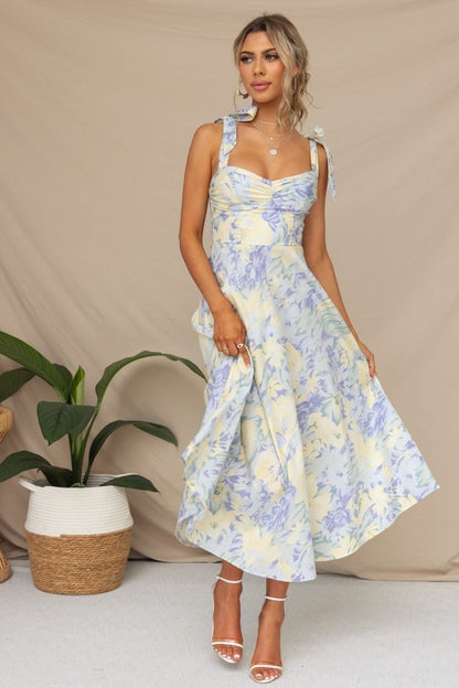 Pauline Laurent® | Robe midi imprimée à bretelles