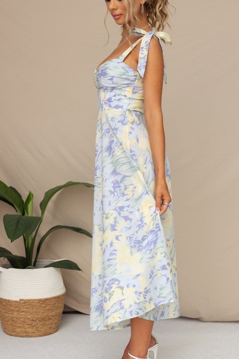 Pauline Laurent® | Robe midi imprimée à bretelles
