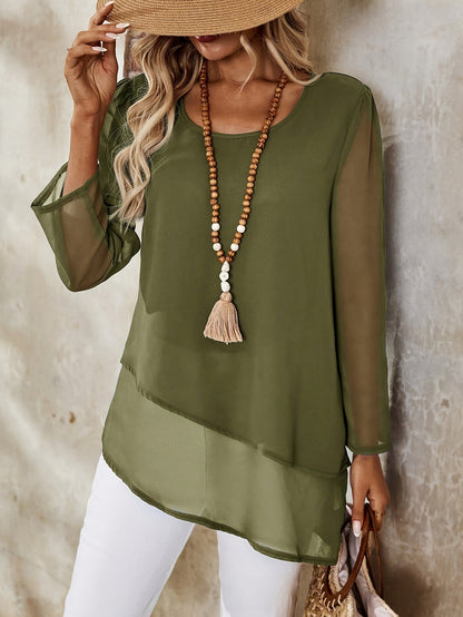 Corisande™ - Blouse Élégante à Double Couches avec Ourlet Asymétrique et Transparence Légère
