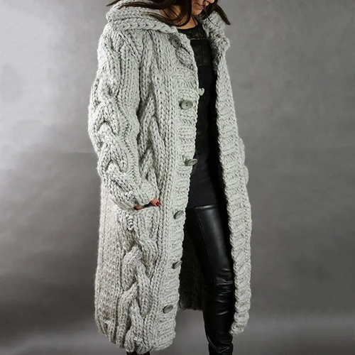 Solène™ | Cardigan long tressé avec capuche