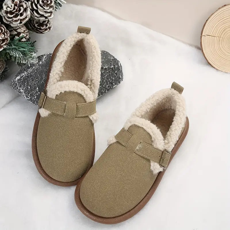 Ballerines confortables doublées en polaire avec bride à boucle