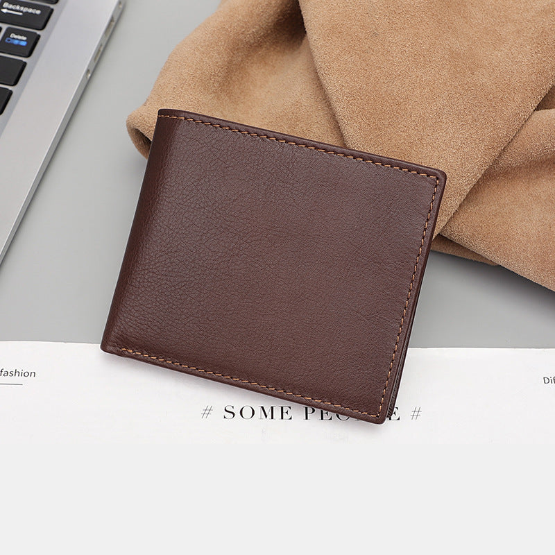 Portefeuille en cuir grainé marron
