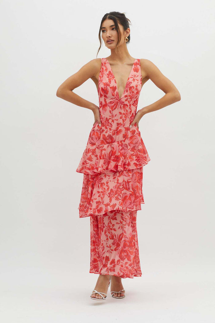 Robe Maxi à Volants Florale à Bretelles pour Brise d'Été