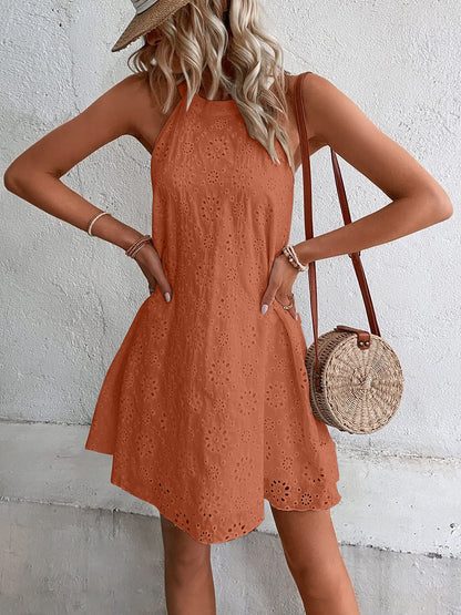 Sophie Paris® | Robe Mini à Col Grec en Oeillet avec Coupe Flatteuse
