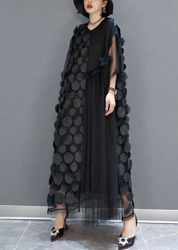 Robe de soirée en tulle à encolure ronde et manches asymétriques