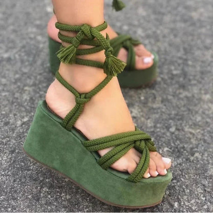 Sandales Fanny Avec Semelle Compensée À Lacets