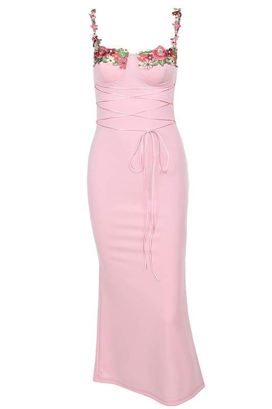 Pauline Laurent® | Robe midi avec broderie florale et dentelles