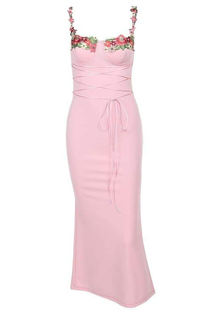 Pauline Laurent® | Robe midi avec broderie florale et dentelles