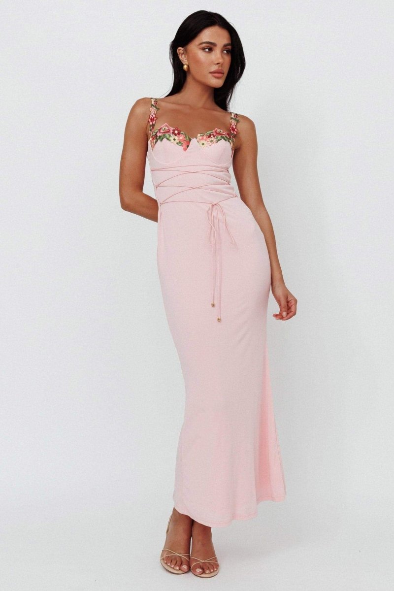 Pauline Laurent® | Robe midi avec broderie florale et dentelles