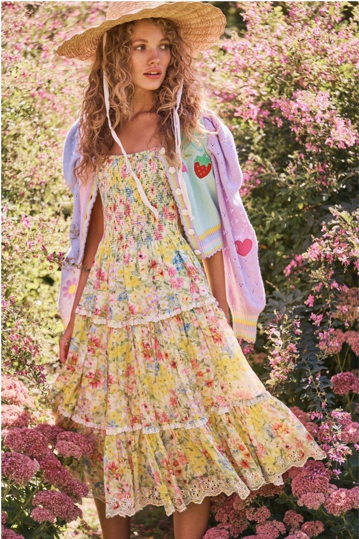 Pauline Laurent® | Robe midi imprimée avec dentelle